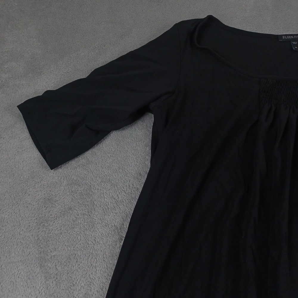 Eileen Fisher Dress Womens Medium Black Silk Pullover Preppy Designer - Picture 3 of 9